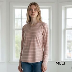 MELI casual mauve pink pin stripe top t shirt L